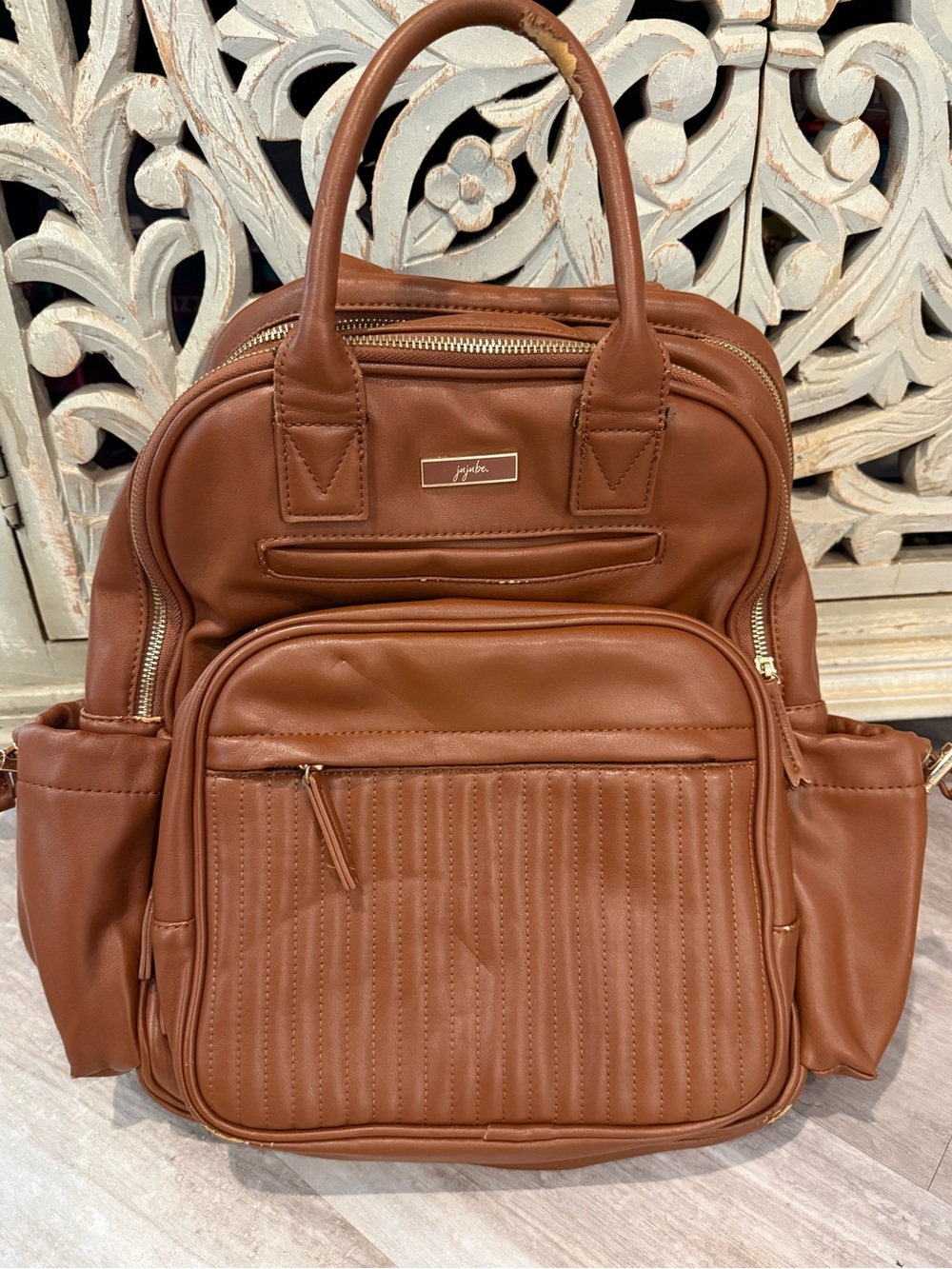 JuJuBe Million Pockets Deluxe Backpack Spice Brown Vegan Leather Diaper Bag